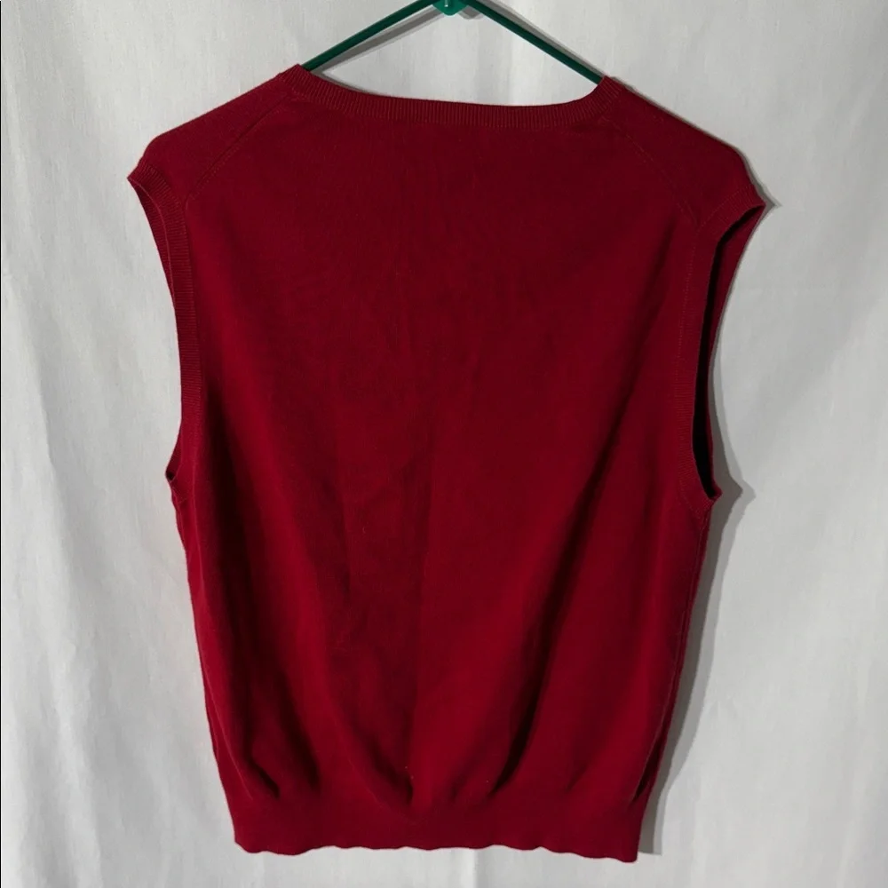 POLO by Ralph Lauren Red Pima Cotton Sweater Vest V-Neck Knit Pullover - Large